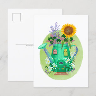 Green Watering Can Cottage Briefkaart