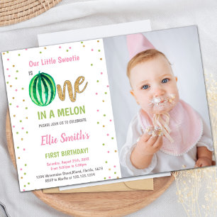Green Watermelon Birthday Invitations w foto Kaart