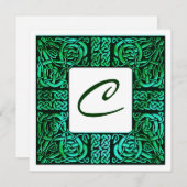 Green Waters Celtic Knotwork Faire-part de mariage (Devant / Derrière)
