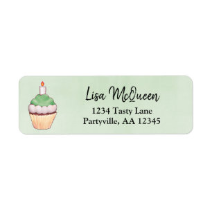 Green Waterverf Cupcake Birthday Adres Etiket
