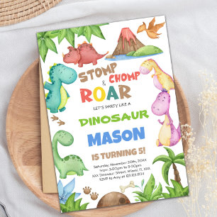 Green Waterverf Dinosaur Birthday Uitnodiging