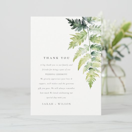 GREEN WATERVERF FERN FOLIAGE DANK U BEDANKKAART (Staand voorkant)