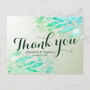 Green Waterverf Leaf Botanical Wedding Dank je Briefkaart