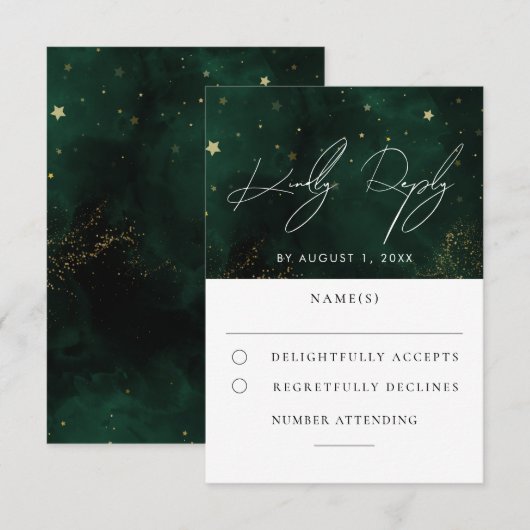 Green Waterverf Magical Gold Wedding RSVP (Voorkant / Achterkant)
