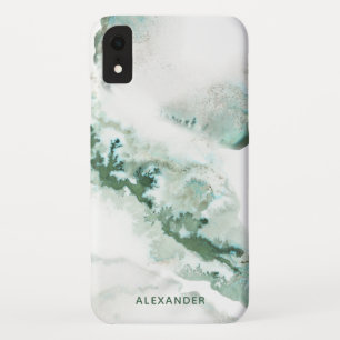 Green Waterverf Ombre Marble Monogram iPhone XR Hoesje