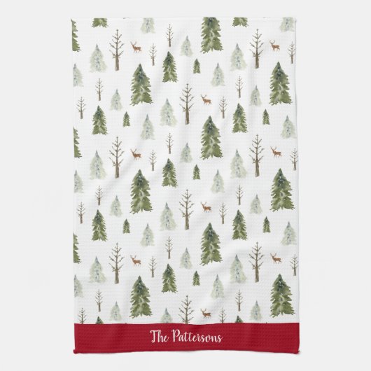 Green Waterverf Pine Trees Patterned Theedoek (Verticaal)