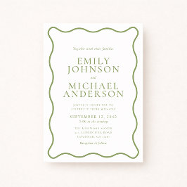 Green Wavy Outline Wedding Invitation Kaart