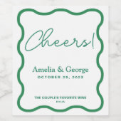 Green Wavy Retro Wedding Wijn Etiket (Enkel label)