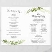 Green Wedding Program Booklets, Rustic Greenery Flyer (Achterkant)