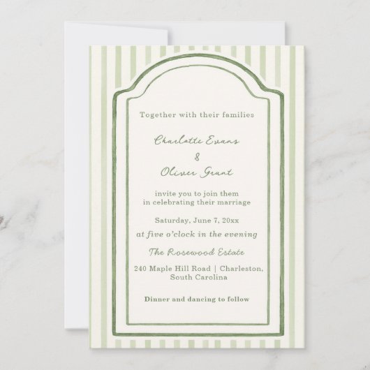 Green Wedding Striped Invitation (Devant)