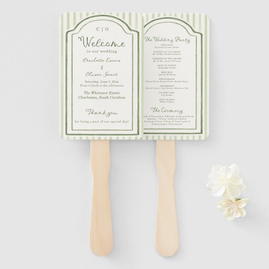 Green Wedding Striped Program Handwaaier (Voorkant en achterkant)