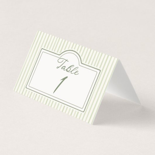 Green Wedding Striped Table Number (Front)