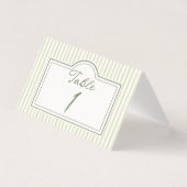 Green Wedding Striped Table Number Kaart (Voorkant)
