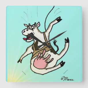 Green Weenii "COWABUNGEE !" Horloge murale carré