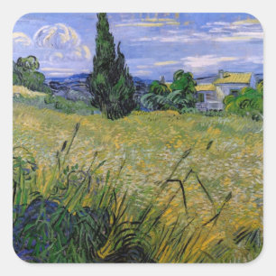 Green Wheat Field met Cypress van Van Gogh. Vierkante Sticker