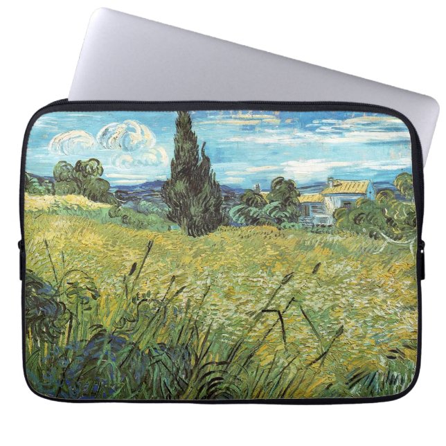 Green Wheat Field Vincent van Gogh Laptop Sleeve (Voorkant)