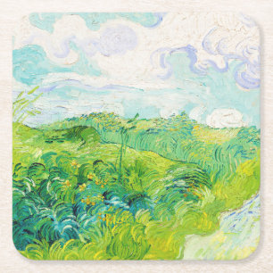 Green Wheat Fields, Van Gogh Vierkante Kartonnen Onderzetter