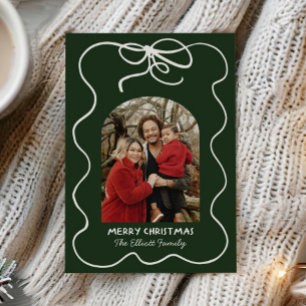 Green Whimsical Bow Lijst Foto Boog Kerst Feestdagenkaart