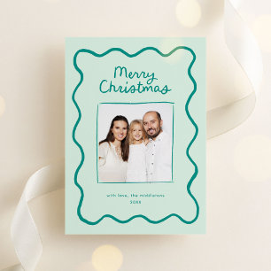 Green Whimsical Doodle Wavy Lijst Kerstfoto Feestdagenkaart