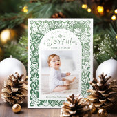 Green Whimsical Hand Drawn Joyful Holiday Photo Feestdagenkaart