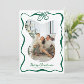 Green Whimsical Photo Doodle Poinsettia Christmas Feestdagenkaart (Staand voorkant)