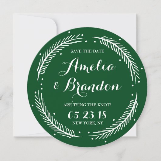 Green Whimsical Winter Wreath Save the Date Kaart (Voorkant)