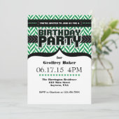Green White Black Herringbone Birthday Invite Kaart (Staand voorkant)