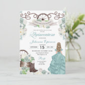 Green White Cacti Western Boots Charra Quinceañera Kaart (Staand voorkant)