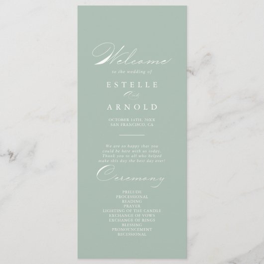 Green White Calligraphy Wedding Programme (Devant)