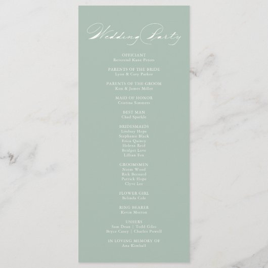Green White Calligraphy Wedding Programme (Dos)