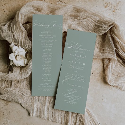 Green White Calligraphy Wedding Programme