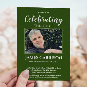 Green White Celebration of Life Photo Memorial Kaart