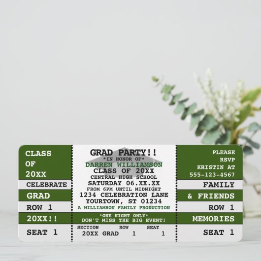 Green|White Concert Ticket Grad Party Invitation (Debout devant)