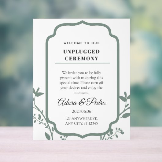 Green & White Elegant Wedding Acryl Bord (Neutraal)