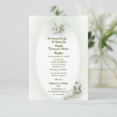 Green&White floral Baptême invitation plat (Debout devant)