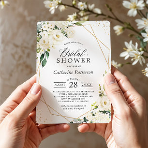 Green White Floral Gold Geometric Vrijgezellenfees Kaart