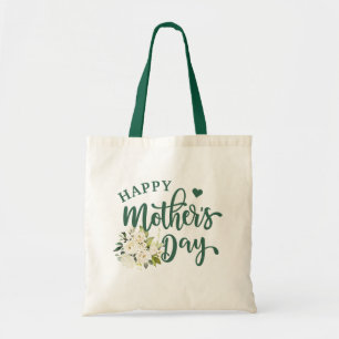 Green White Floral Happy Moederdag Tote Bag