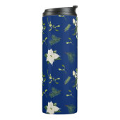 Green White Floral Pattern on Navy Thermosbeker (Gedraaid links)