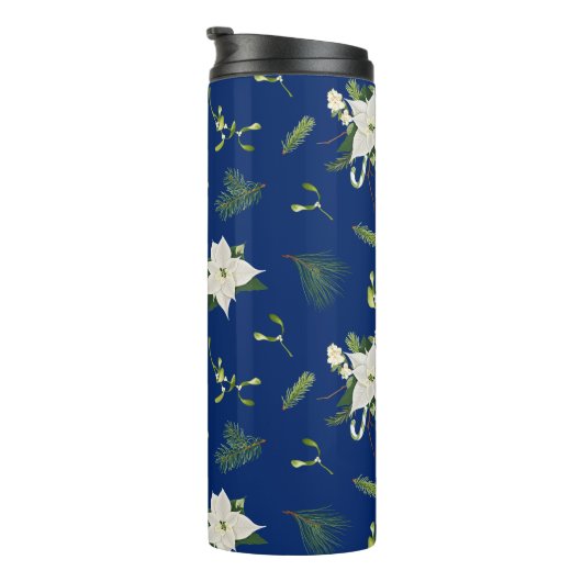 Green White Floral Pattern on Navy Thermosbeker (Geroteerd rechts)