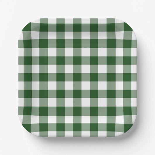Green White Gingham Pattern Papieren Bordje (Voorkant)