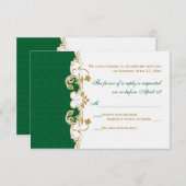 Green White Gold Scroll, Shamrocks RSVP-kaart Kaart (Voorkant / Achterkant)