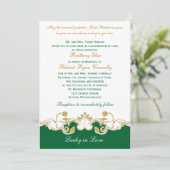 Green White Gold Scroll, Shamrocks Wedding Invite Kaart (Staand voorkant)