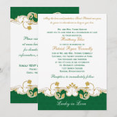 Green White Gold Scroll, Shamrocks Wedding Invite Kaart (Voorkant / Achterkant)