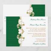 Green White Gold Scroll, Shamrocks Wedding Invite Kaart (Voorkant / Achterkant)