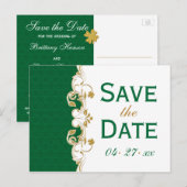 Green White Gold Scrolls Save the Date Briefkaart (Voorkant / Achterkant)