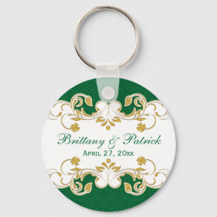 Green White Gold Scrolls Wedding Favor Sleutelhang Sleutelhanger