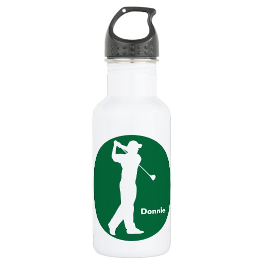 Green White Golfer Golf, gepersonaliseerd Waterfles (Voorkant)
