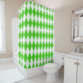 Green White Harlequin Diamonds Checkers Design  Douchegordijn (In situ)