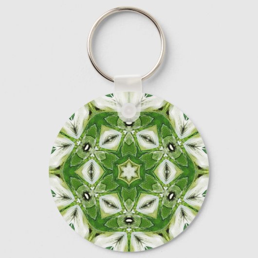Green White Hexagon Kaleidoscope Sleutelhanger (Voorkant)
