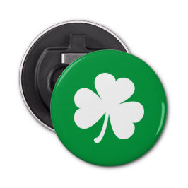 Green & White Irish Shamrock Button Flesopener